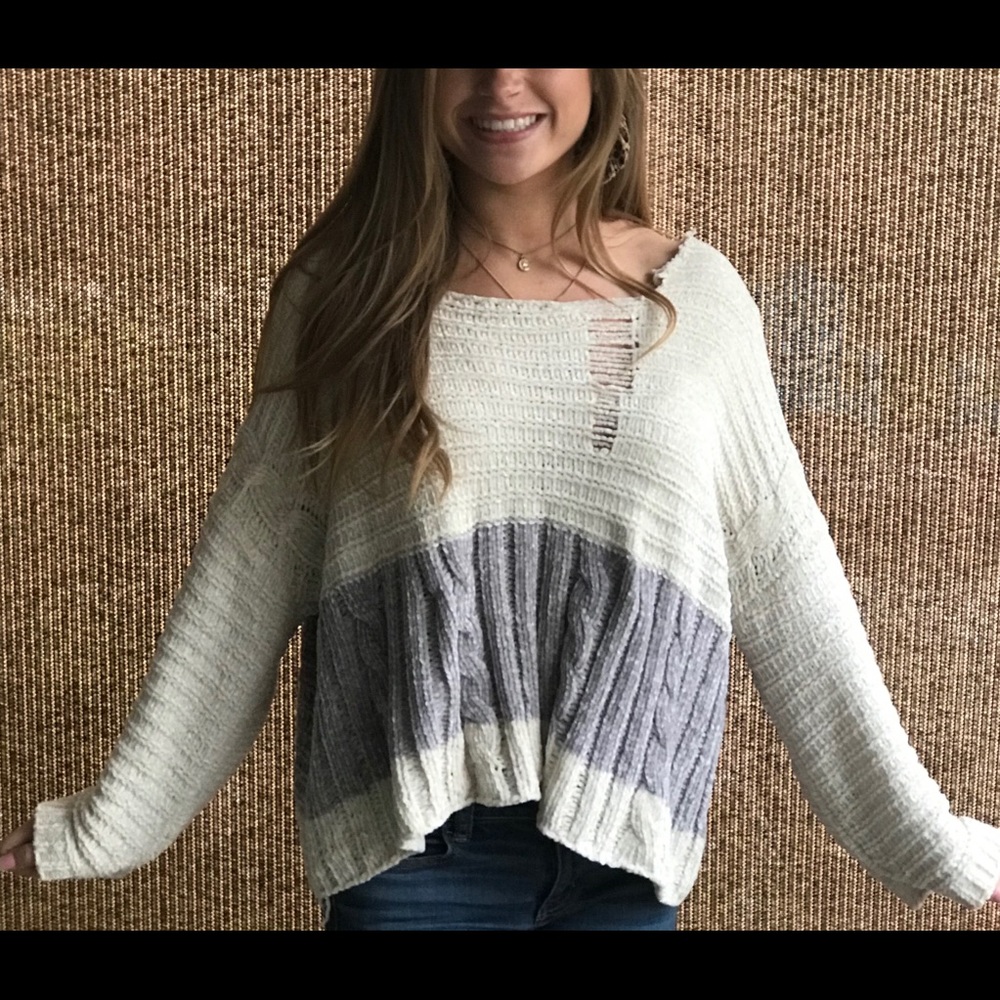Chenille color block sweater